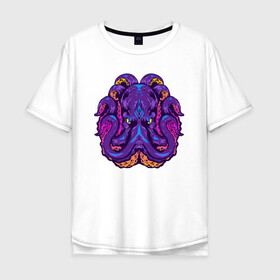 Мужская футболка хлопок Oversize с принтом Злой осьминог в Курске, 100% хлопок | свободный крой, круглый ворот, “спинка” длиннее передней части | octopus | морской житель | океан | осьминог