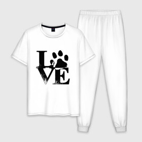 Мужская пижама хлопок с принтом Люблю своего питомца LOVE в Курске, 100% хлопок | брюки и футболка прямого кроя, без карманов, на брюках мягкая резинка на поясе и по низу штанин
 | love | любовь | пес | питомец | собака