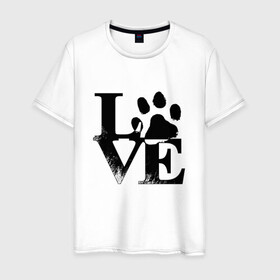 Мужская футболка хлопок с принтом Люблю своего питомца LOVE в Курске, 100% хлопок | прямой крой, круглый вырез горловины, длина до линии бедер, слегка спущенное плечо. | love | любовь | пес | питомец | собака