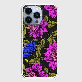 Чехол для iPhone 13 Pro с принтом Цветочный Паттерн в Курске,  |  | blue | flower | flowers | green | nature | pattern | purple | spring | summer | весна | ветви | ветки | заросли | зеленый | лаза | лето | листва | листья | орнамент | паттерн | природа | синий | узор | фауна | фиолетовый | флора | цветок