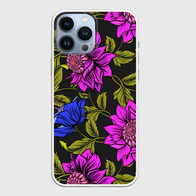 Чехол для iPhone 13 Pro Max с принтом Цветочный Паттерн в Курске,  |  | blue | flower | flowers | green | nature | pattern | purple | spring | summer | весна | ветви | ветки | заросли | зеленый | лаза | лето | листва | листья | орнамент | паттерн | природа | синий | узор | фауна | фиолетовый | флора | цветок