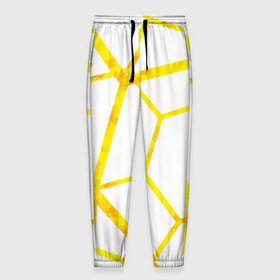 Мужские брюки 3D с принтом Hexagon в Курске, 100% полиэстер | манжеты по низу, эластичный пояс регулируется шнурком, по бокам два кармана без застежек, внутренняя часть кармана из мелкой сетки | hexagon | high tech | lines | sun | yellow | линии | многоугольник | насыщенный желтый | паутина | солнце | хай тек | шестиугольник | яркий