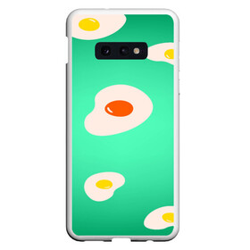 Чехол для Samsung S10E с принтом Яйца на Зеленом Фоне в Курске, Силикон | Область печати: задняя сторона чехла, без боковых панелей | food | в топе | в тренде | еда | завтрак | зеленый | яичница | яйца