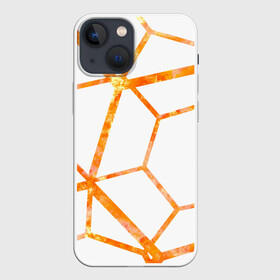 Чехол для iPhone 13 mini с принтом Hexagon в Курске,  |  | hexagon | high tech | lines | orange | линии | многоугольник | огонь | оранжевый | паутина | пламя | хай тек | шестиугольник | яркий