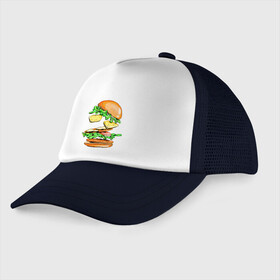 Детская кепка тракер с принтом King Burger в Курске, Козырек - 100% хлопок. Кепка - 100% полиэстер, Задняя часть - сетка | универсальный размер, пластиковая застёжка | burger | burger king | king | бургер | гамбургер