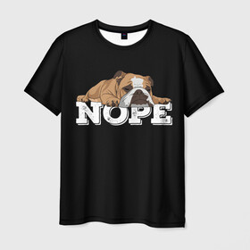 Мужская футболка 3D с принтом Ленивый Бульдог в Курске, 100% полиэфир | прямой крой, круглый вырез горловины, длина до линии бедер | animals | bulldog | dog | english | lazy | meme | memes | nope | английский | бульдог | дог | животные | ленивый | мем | нет | пес | собака