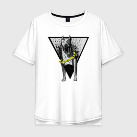 Мужская футболка хлопок Oversize с принтом Питбуль в Курске, 100% хлопок | свободный крой, круглый ворот, “спинка” длиннее передней части | граффити | питбуль | собака | треугольник | цепь