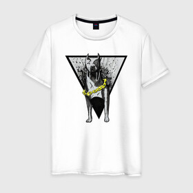 Мужская футболка хлопок с принтом Питбуль в Курске, 100% хлопок | прямой крой, круглый вырез горловины, длина до линии бедер, слегка спущенное плечо. | граффити | питбуль | собака | треугольник | цепь