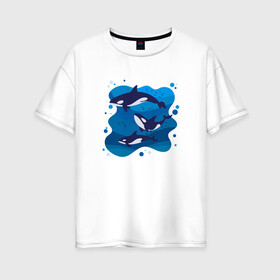 Женская футболка хлопок Oversize с принтом Косатки в Курске, 100% хлопок | свободный крой, круглый ворот, спущенный рукав, длина до линии бедер
 | whale | кит | киты | косатка | косатки | море