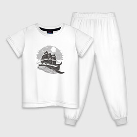 Детская пижама хлопок с принтом Кит и корабль в Курске, 100% хлопок |  брюки и футболка прямого кроя, без карманов, на брюках мягкая резинка на поясе и по низу штанин
 | Тематика изображения на принте: ship | whale | кит | киты | корабль | паруса