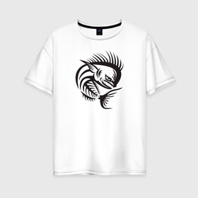 Женская футболка хлопок Oversize с принтом Скелет дельфина в Курске, 100% хлопок | свободный крой, круглый ворот, спущенный рукав, длина до линии бедер
 | dolphin | fish | дельфин | кости | рыба | с скелетом дельфина | скелет
