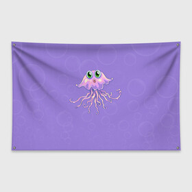 Флаг-баннер с принтом Осьминог милый в Курске, 100% полиэстер | размер 67 х 109 см, плотность ткани — 95 г/м2; по краям флага есть четыре люверса для крепления | cute | octopus | милый | осьминог | осьминожка | тентакли