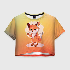 Женская футболка Crop-top 3D с принтом Лися в Курске, 100% полиэстер | круглая горловина, длина футболки до линии талии, рукава с отворотами | fox | арт | графика | животные | звери | лиса