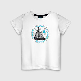 Детская футболка хлопок с принтом Кораблик. Океан в Курске, 100% хлопок | круглый вырез горловины, полуприлегающий силуэт, длина до линии бедер | ocean | sailboat | кораблик | корабль | лодка | океан | парус | парусная лодка | тату | татуировка