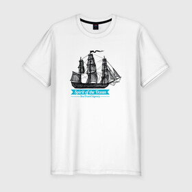 Мужская футболка хлопок Slim с принтом Корабль в Курске, 92% хлопок, 8% лайкра | приталенный силуэт, круглый вырез ворота, длина до линии бедра, короткий рукав | spirit | дух океана | кораблик | корабль | океан | паруса