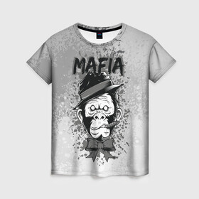 Женская футболка 3D с принтом Mafia в Курске, 100% полиэфир ( синтетическое хлопкоподобное полотно) | прямой крой, круглый вырез горловины, длина до линии бедер | art | арт | графика | животные | звери | мафиози | мафия | обезьяна