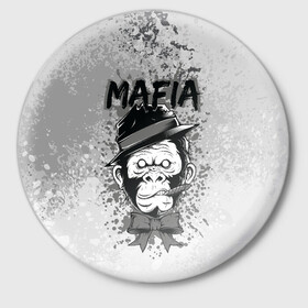 Значок с принтом Mafia в Курске,  металл | круглая форма, металлическая застежка в виде булавки | Тематика изображения на принте: art | арт | графика | животные | звери | мафиози | мафия | обезьяна