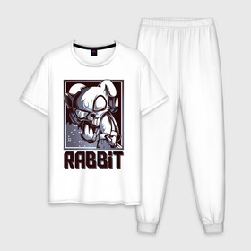 Мужская пижама хлопок с принтом Rabbit в Курске, 100% хлопок | брюки и футболка прямого кроя, без карманов, на брюках мягкая резинка на поясе и по низу штанин
 | арт | графика | животные | заяц | звери | кролик