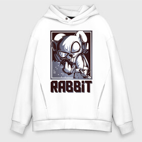 Мужское худи Oversize хлопок с принтом Rabbit в Курске, френч-терри — 70% хлопок, 30% полиэстер. Мягкий теплый начес внутри —100% хлопок | боковые карманы, эластичные манжеты и нижняя кромка, капюшон на магнитной кнопке | арт | графика | животные | заяц | звери | кролик