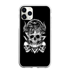 Чехол для iPhone 11 Pro матовый с принтом Черепа и Вороны | Skulls Raven в Курске, Силикон |  | skulls | xo | вороны | градиент | животные | кости | мозги | паттерн | полосы | природа | птицы | скелет | текстура | узор | хо | чб | черепа | черный