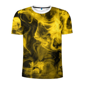 Мужская футболка 3D спортивная с принтом Желтый Неоновый Дым в Курске, 100% полиэстер с улучшенными характеристиками | приталенный силуэт, круглая горловина, широкие плечи, сужается к линии бедра | smoke | дым | неон | разводы | смог