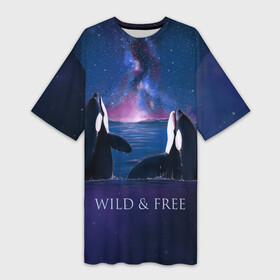 Платье-футболка 3D с принтом косатка в Курске,  |  | ocean | orca | sea | sea animal | дельфин | касатка | кит | море | океан | рисунок кита