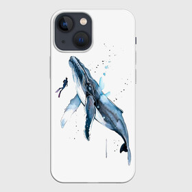 Чехол для iPhone 13 mini с принтом кит в Курске,  |  | ocean | sea | sea animal | whale | акварель | кит | море | океан | рисунок кита