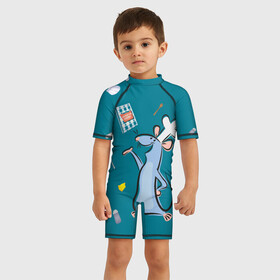 Детский купальный костюм 3D с принтом Микро Шеф в Курске, Полиэстер 85%, Спандекс 15% | застежка на молнии на спине | ratatouille | vdgerir | рататуй | реми | ремми | рэмми