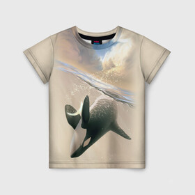 Детская футболка 3D с принтом косатка в Курске, 100% гипоаллергенный полиэфир | прямой крой, круглый вырез горловины, длина до линии бедер, чуть спущенное плечо, ткань немного тянется | ocean | orca | sea | sea animal | whale | дельфин | касатка | кит | море | океан | рисунок кита