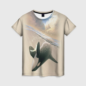 Женская футболка 3D с принтом косатка в Курске, 100% полиэфир ( синтетическое хлопкоподобное полотно) | прямой крой, круглый вырез горловины, длина до линии бедер | ocean | orca | sea | sea animal | whale | дельфин | касатка | кит | море | океан | рисунок кита