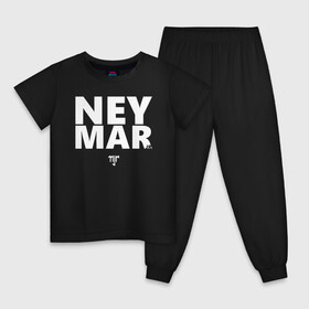 Детская пижама хлопок с принтом Neymar Jr white logo в Курске, 100% хлопок |  брюки и футболка прямого кроя, без карманов, на брюках мягкая резинка на поясе и по низу штанин
 | brazil | champions | fifa | junior | neymar | neymar jr | paris saint germain | psg | uefa | бразилия | джуниор | младший | наймар | неймар | пари сен жермен | петух | псж | сборная бразилии | уефа | фифа | футбик | футбол 