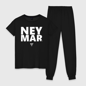 Женская пижама хлопок с принтом Neymar Jr white logo в Курске, 100% хлопок | брюки и футболка прямого кроя, без карманов, на брюках мягкая резинка на поясе и по низу штанин | brazil | champions | fifa | junior | neymar | neymar jr | paris saint germain | psg | uefa | бразилия | джуниор | младший | наймар | неймар | пари сен жермен | петух | псж | сборная бразилии | уефа | фифа | футбик | футбол 