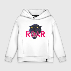 Детское худи Oversize хлопок с принтом Пантера ROAR в Курске, френч-терри — 70% хлопок, 30% полиэстер. Мягкий теплый начес внутри —100% хлопок | боковые карманы, эластичные манжеты и нижняя кромка, капюшон на магнитной кнопке | roar | багира | голова пантеры | животное | кошка | пантера