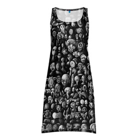 Платье-майка 3D с принтом Мрачные портреты в Курске, 100% полиэстер | полуприлегающий силуэт, широкие бретели, круглый вырез горловины, удлиненный подол сзади. | halloween | лица | мрачное | портреты | страшное | сюрреализм | ужасы
