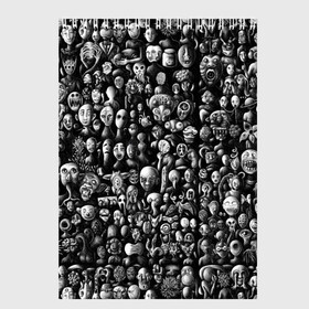 Скетчбук с принтом Мрачные портреты в Курске, 100% бумага
 | 48 листов, плотность листов — 100 г/м2, плотность картонной обложки — 250 г/м2. Листы скреплены сверху удобной пружинной спиралью | halloween | лица | мрачное | портреты | страшное | сюрреализм | ужасы