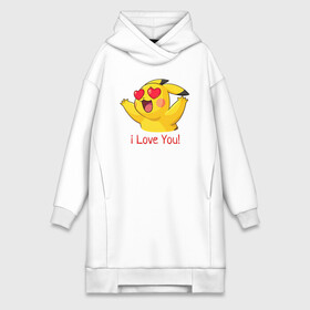 Платье-худи хлопок с принтом Пикачу i love you в Курске,  |  | anime | picachu | pikachu | аниме | милый | пика | пикачу | покебол | покемон