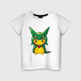 Детская футболка хлопок с принтом Пикачу в костюме дракона в Курске, 100% хлопок | круглый вырез горловины, полуприлегающий силуэт, длина до линии бедер | anime | picachu | pikachu | аниме | милый | пика | пикачу | покебол | покемон