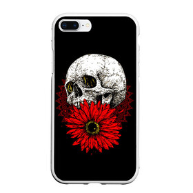 Чехол для iPhone 7Plus/8 Plus матовый с принтом Череп и Красный Цветок Skull в Курске, Силикон | Область печати: задняя сторона чехла, без боковых панелей | Тематика изображения на принте: flowers | head | skulls | букет | голова | животные | кости | мозги | паттерн | полосы | природа | розы | скелет | текстура | узор | флора | хо | цветы | черепа | черный | яркий