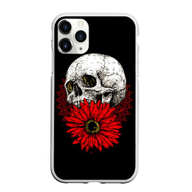 Чехол для iPhone 11 Pro матовый с принтом Череп и Красный Цветок Skull в Курске, Силикон |  | Тематика изображения на принте: flowers | head | skulls | букет | голова | животные | кости | мозги | паттерн | полосы | природа | розы | скелет | текстура | узор | флора | хо | цветы | черепа | черный | яркий