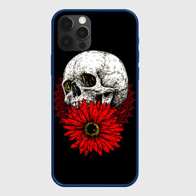 Чехол для iPhone 12 Pro с принтом Череп и Красный Цветок Skull в Курске, силикон | область печати: задняя сторона чехла, без боковых панелей | Тематика изображения на принте: flowers | head | skulls | букет | голова | животные | кости | мозги | паттерн | полосы | природа | розы | скелет | текстура | узор | флора | хо | цветы | черепа | черный | яркий