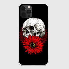 Чехол для iPhone 12 Pro Max с принтом Череп и Красный Цветок Skull в Курске, Силикон |  | Тематика изображения на принте: flowers | head | skulls | букет | голова | животные | кости | мозги | паттерн | полосы | природа | розы | скелет | текстура | узор | флора | хо | цветы | черепа | черный | яркий