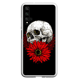 Чехол для Honor 20 с принтом Череп и Красный Цветок Skull в Курске, Силикон | Область печати: задняя сторона чехла, без боковых панелей | Тематика изображения на принте: flowers | head | skulls | букет | голова | животные | кости | мозги | паттерн | полосы | природа | розы | скелет | текстура | узор | флора | хо | цветы | черепа | черный | яркий