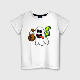 Детская футболка хлопок с принтом Призрак с деньгами в Курске, 100% хлопок | круглый вырез горловины, полуприлегающий силуэт, длина до линии бедер | ghost | money | деньги | доллар | призрак