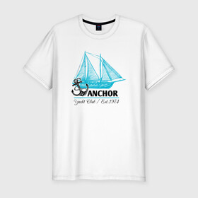 Мужская футболка хлопок Slim с принтом Корабль якорь в Курске, 92% хлопок, 8% лайкра | приталенный силуэт, круглый вырез ворота, длина до линии бедра, короткий рукав | anchor | кораблик | корабль | море | океан | шварт | якори | якорь | яхта