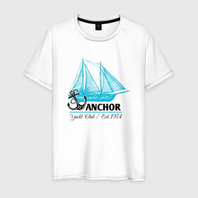 Мужская футболка хлопок с принтом Корабль якорь в Курске, 100% хлопок | прямой крой, круглый вырез горловины, длина до линии бедер, слегка спущенное плечо. | anchor | кораблик | корабль | море | океан | шварт | якори | якорь | яхта