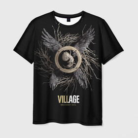 Мужская футболка 3D с принтом Resident Evil Village в Курске, 100% полиэфир | прямой крой, круглый вырез горловины, длина до линии бедер | resident evil village | деревня | компьютерная игра | обитель зла | сухие ветки | черные крылья | эмблема