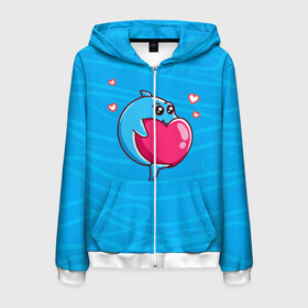 Мужская толстовка 3D на молнии с принтом Дельфин с сердечком в Курске, 100% полиэстер | длина до линии бедра, манжеты и пояс оформлены мягкой тканевой резинкой, двухслойный капюшон со шнурком для регулировки, спереди молния, по бокам два кармана | dolphin | дельфин | дельфинчик | море | морские | на голубом | с дельфином | с сердцем | сердечко