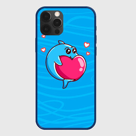 Чехол для iPhone 12 Pro с принтом Дельфин с сердечком в Курске, силикон | область печати: задняя сторона чехла, без боковых панелей | dolphin | дельфин | дельфинчик | море | морские | на голубом | с дельфином | с сердцем | сердечко