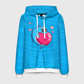 Мужская толстовка 3D с принтом Дельфин с сердечком в Курске, 100% полиэстер | двухслойный капюшон со шнурком для регулировки, мягкие манжеты на рукавах и по низу толстовки, спереди карман-кенгуру с мягким внутренним слоем. | dolphin | дельфин | дельфинчик | море | морские | на голубом | с дельфином | с сердцем | сердечко