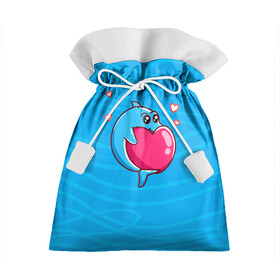 Подарочный 3D мешок с принтом Дельфин с сердечком в Курске, 100% полиэстер | Размер: 29*39 см | Тематика изображения на принте: dolphin | дельфин | дельфинчик | море | морские | на голубом | с дельфином | с сердцем | сердечко